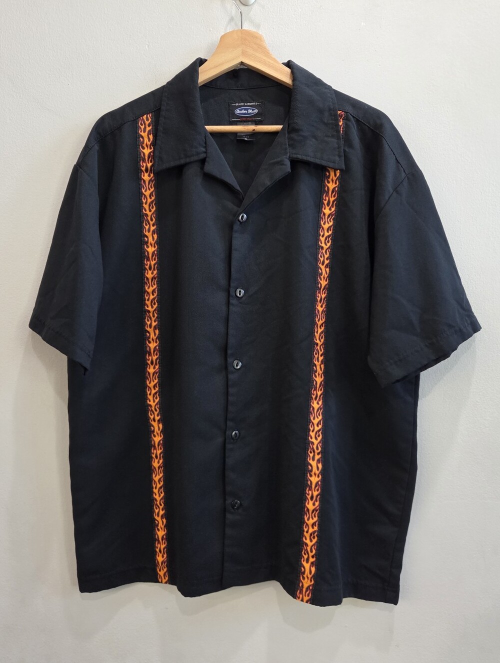 Vintage Anchor Blue Short Sleeve Button Flames Black Shirt Men’s Medium